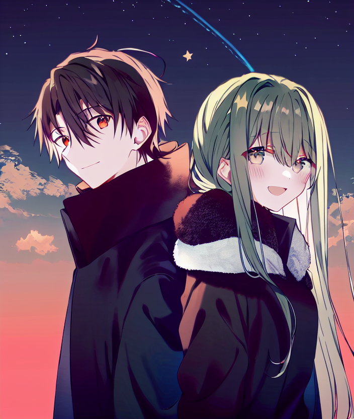 01810-1136038760-1girl with brown eyes, 1boy with red eyes, sky, cowboy shot, looking at viewer, bangs, long hair, brown hair, jacket, long sleev.png